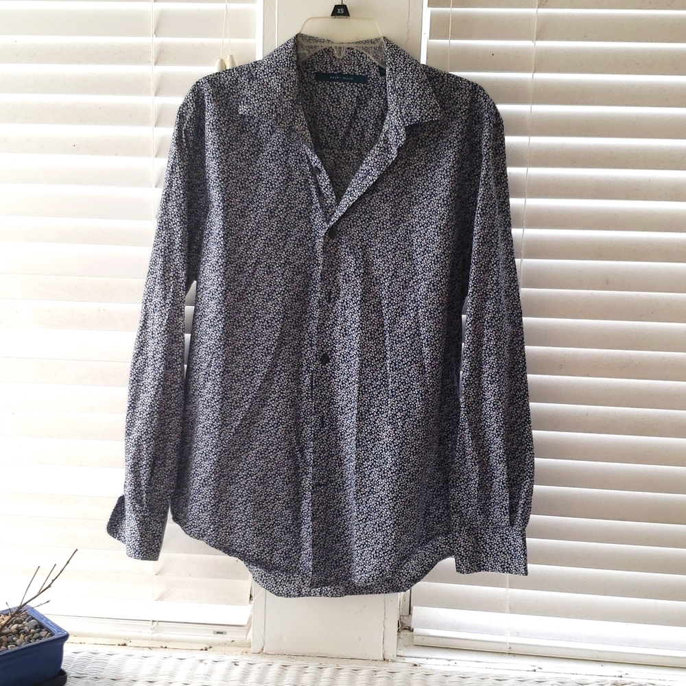 Perry Ellis mens long sleeve casual shirt,  blue and white size L